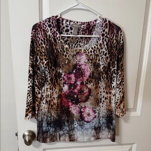 Chico's Multicolor Leopard and Floral Long Sleeve Top